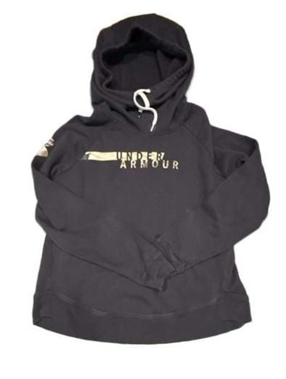 Under Armour ColdGear Hoodie Size M Black Camo Logo Spell Out Fleece